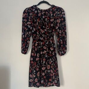 Banana Republic Print Tie-Waist Mini Dress Black Paisley size 00 long sleeve